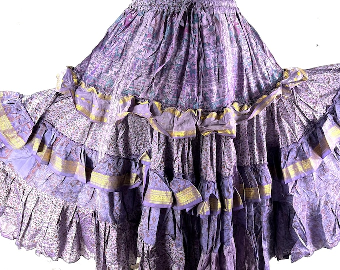 Yasmin XL 25 Yard Skirt handmade in Vintage Winter Silk, Maxi Plus Size; (31"-60" Waist) a Boho Cottagecore skirt  SKU:739-8976