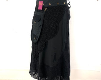 Victorian Walking Skirt with a detachable 3 Pocket Purse. Black SKU:1040-1041-