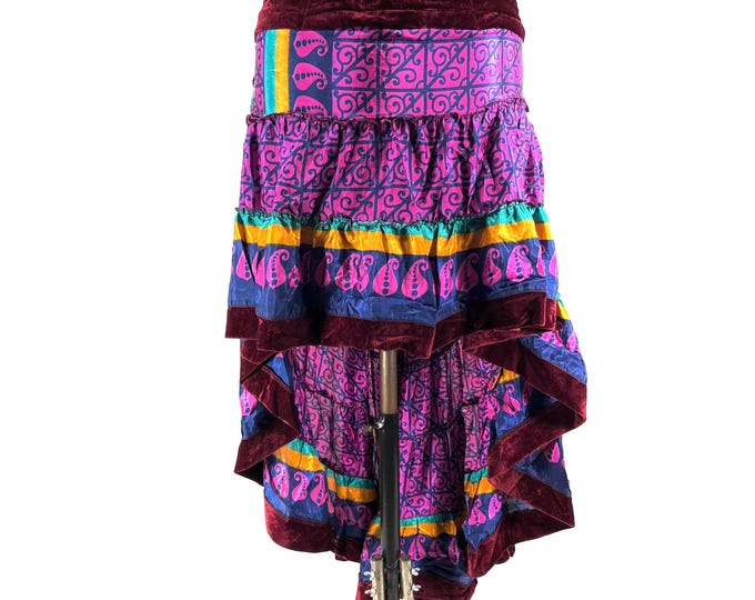 XL Layla Bohemian High Low Skirt - Silk, Velvet Edged (SKU:734-9950)