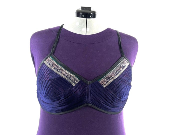2XL Gia Cross Strap Bra Top, Handmade in Vintage Silk Brocade (SKU:2165-9993)