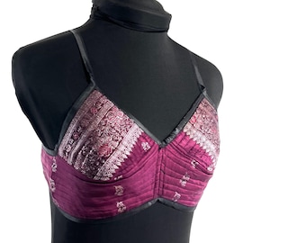 XS Gia Cross Strap Bra Top, Handmade in Vintage Silk Brocade (SKU:2160-10080)