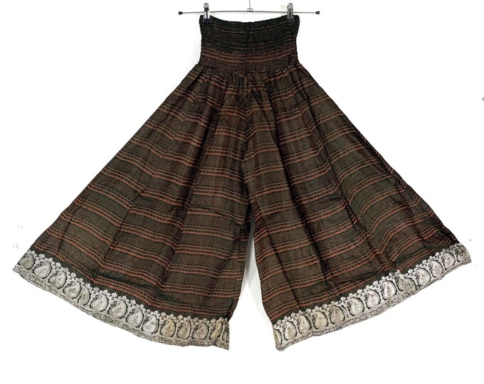 Felicity Culottes in Silk brocade One size pants with Elasticated Waist Wide Leg Palazzo trousers SKU:810-9176
