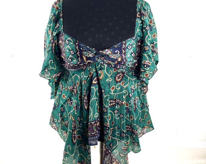 Stevie Boho Floaty Silk Top - Summer Blouse XL Size (SKU:450-10406)