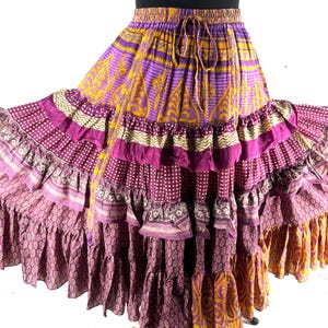 Jazmyn 25 Yard Skirt handmade in Vintage Summer Silk, Maxi One Size; (28&quot;-42&quot; Waist) a Boho Cottagecore skirt SKU:738-8994