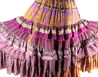 Jazmyn 25 Yard Skirt - Handmade - Vintage Summer Silk - Maxi One Size SKU:738-8994