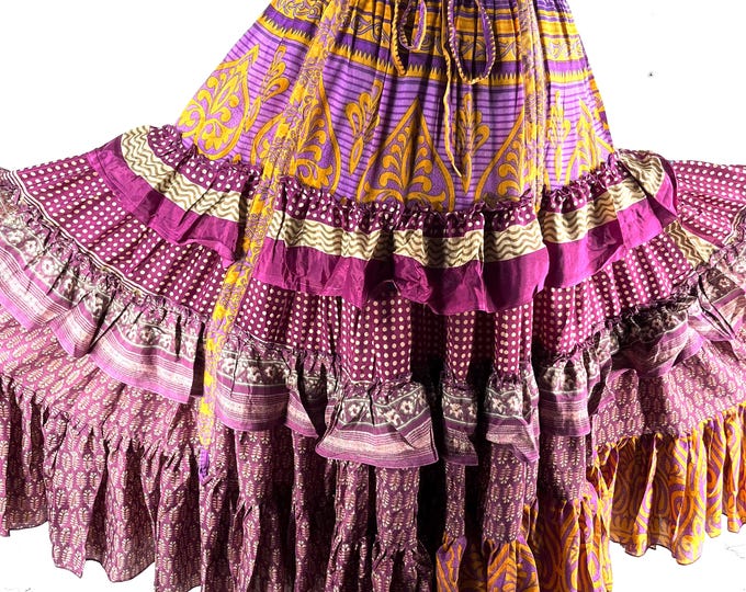 Jazmyn 25 Yard Skirt handmade in Vintage Summer Silk, Maxi One Size; (28"-42" Waist) a Boho Cottagecore skirt SKU:738-8994