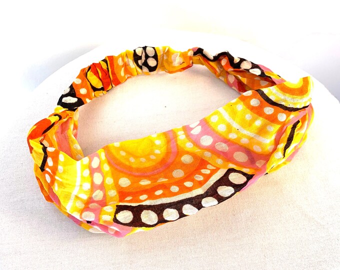 Childrens Red & Yellow Cotton Washable Headband Face Mask. bandana, scrunchies. FIT Head circumference 17” to 22”