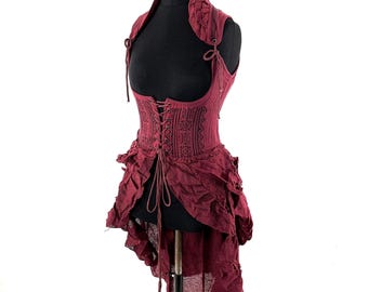 Elisa Cotton Boho Corset Dress in Red.