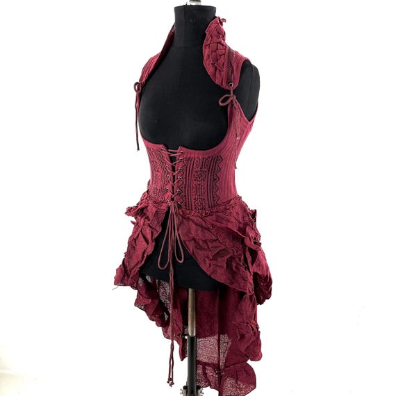 low cut red dress Two-Piece Long Prom Dress with Corset Top Red / 2