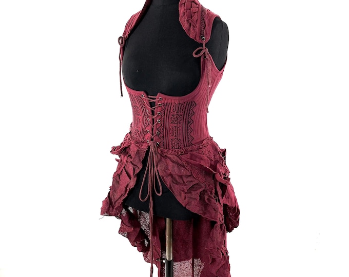 Elisa Cotton Boho Corset Dress in Red.