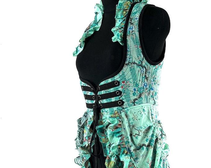 S.  Celeste Corset Dress with adjustable skirt in Vintage Silk. (Steampunk, Boho, Renaissance Style) SKU:980-9550