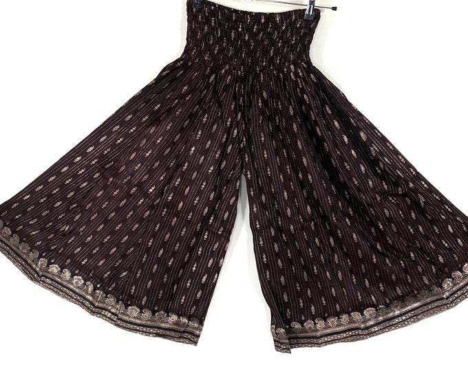 Malika One-Size Trousers Short Leg Culottes in Silk Brocade with elasticated waist for all day comfort (Wide Leg Palazzo Pants) SKU:815-6656