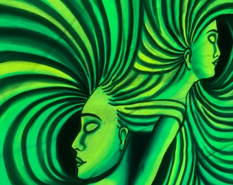 UV Art 69cm x 44cm Blacklight Fluorescent Glow Art Backdrop / Tapestry Wall Hanging. 27” X 17”