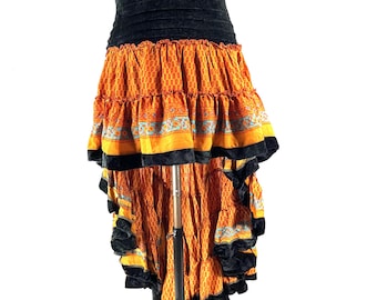 Layla Bohemian Hi Low Velvet Edged Silk Skirt (SKU:733-9974)