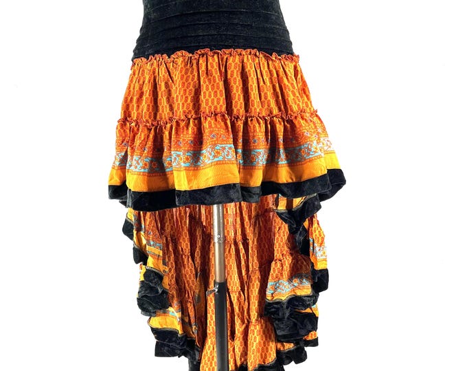 Layla Bohemian Hi Low Velvet Edged Silk Skirt (SKU:733-9974)