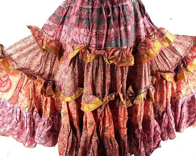 Yasmin 25 Yard Skirt handmade in Vintage Heavy Silk, Maxi One Size; (28"-42" Waist) a Boho Cottagecore skirt SKU:740-8982