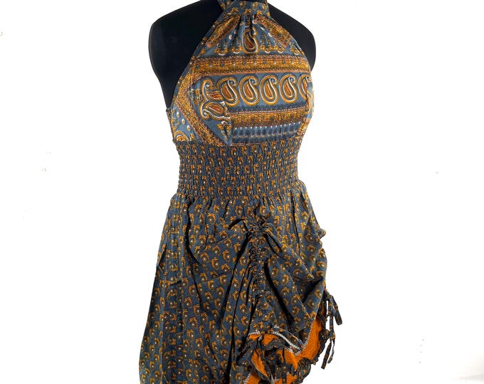 Sadie Silk Pixie Dress. One Size. A Sun Goddess Halter Dress with adjustable Rouches.  SKU:1031-10456