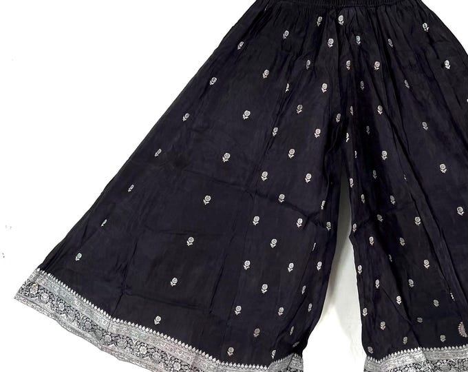 Felicity Culottes in Silk brocade One size pants with Elasticated Waist Wide Leg Palazzo trousers SKU:810-9198