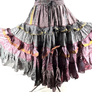 Yasmin 25 Yard Skirt handmade in Vintage Winter Silk, Maxi One Size; (28&quot;-42&quot; Waist) a Boho Cottagecore skirt SKU:740-9134