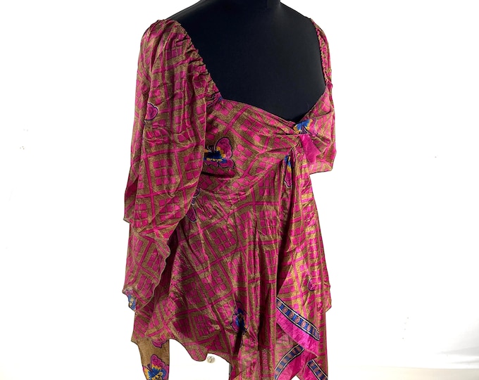 Stevie Boho Floaty Silk Top - Summer Blouse One Size (SKU:440-10366)