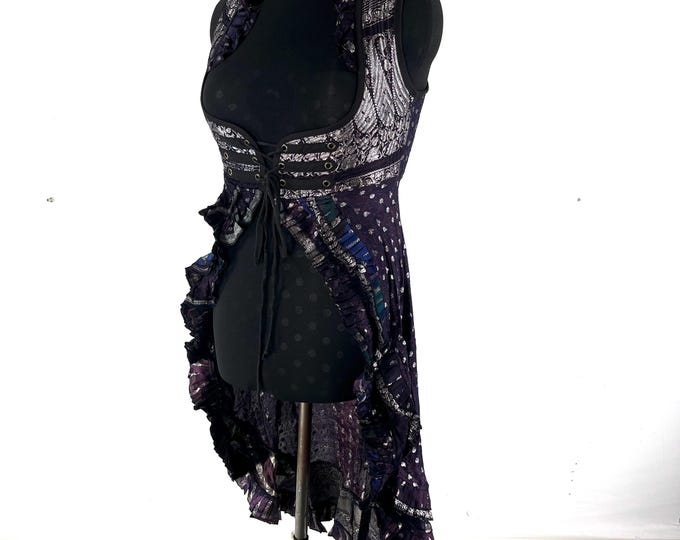XL. Alaxi Bustier Dress; Under-bust Corset Dress in Vintage Silk Brocade. Cosplay, Larp, Steampunk, Renaissance Festival  SKU:2114-8148