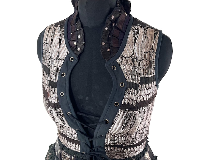 XL. Isabella Corset Dress; handmade in Silk brocade. Perfect for Steampunk, REN, Tribal events & parties SKU:2001-9611