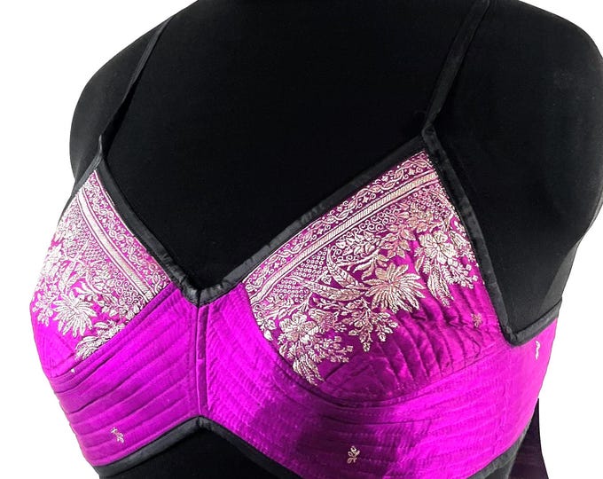 L Gia Cross Strap Bra Top, Handmade in Vintage Silk Brocade (SKU:2163-10020)