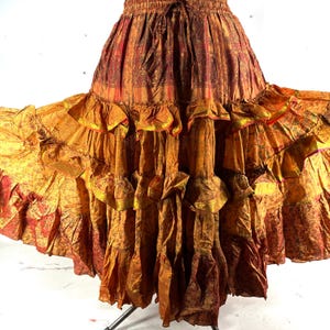 Yasmin 25 Yard Skirt handmade in Vintage Winter Silk, Maxi One Size; (28&quot;-42&quot; Waist) a Boho Cottagecore skirt SKU:740-9133