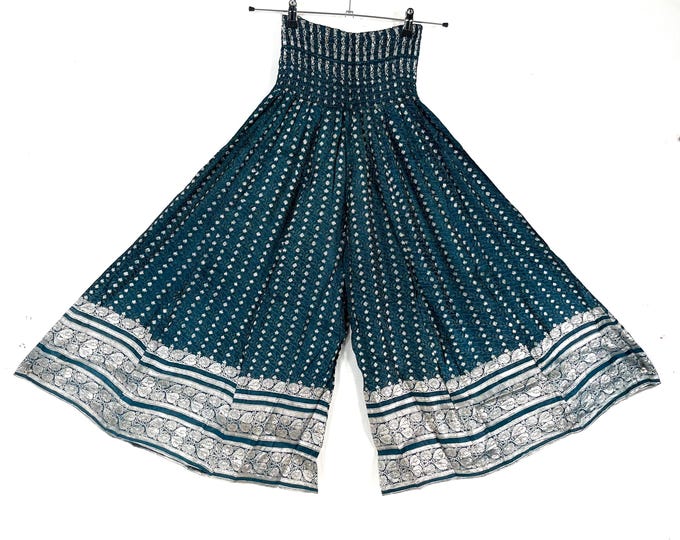 Felicity Culottes in Silk brocade One size pants with Elasticated Waist Wide Leg Palazzo trousers SKU:810-9179