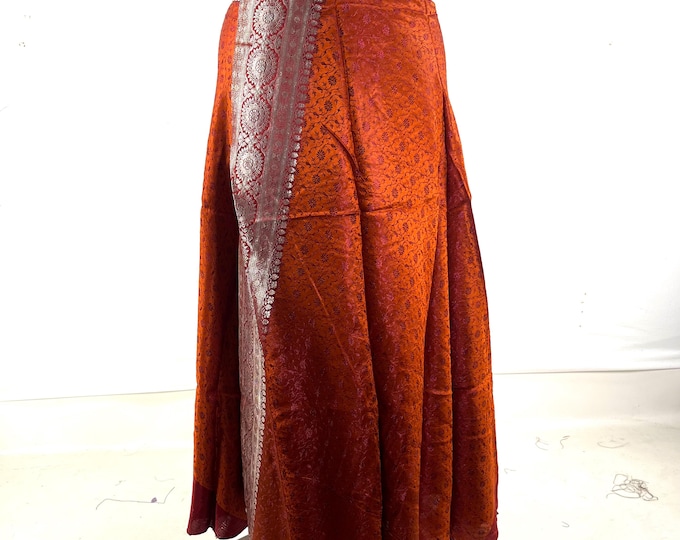 Pahala Maxi Wrap Skirt. Upcycled Vintage Heavy Silk Brocade Sari. One Layer A-Line Wrap Skirt SKU:2032-10498