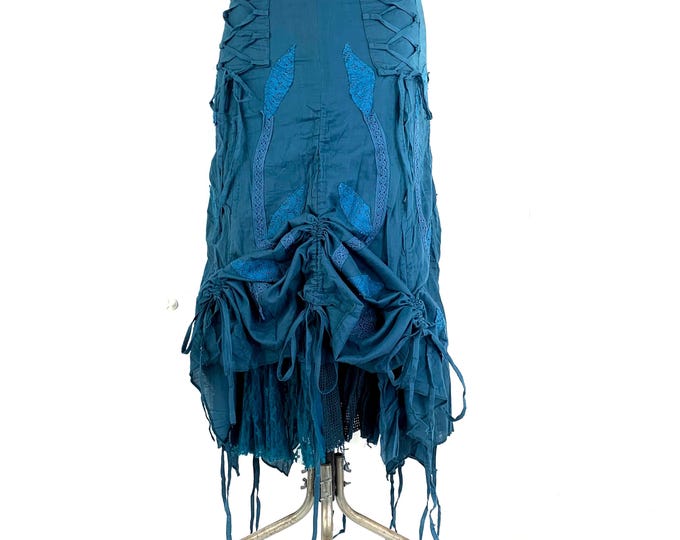 Victorian Ruffle Skirt; Aqua-Marine adjustable layered cotton peasant gypsy skirt