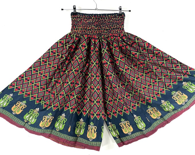 2XL. Emilie Short Leg Culottes in Summer Silk, One-Size Plus Plus with Elasticated Waist. (Wide Leg Palazzo Pants)  SKU:823-7432