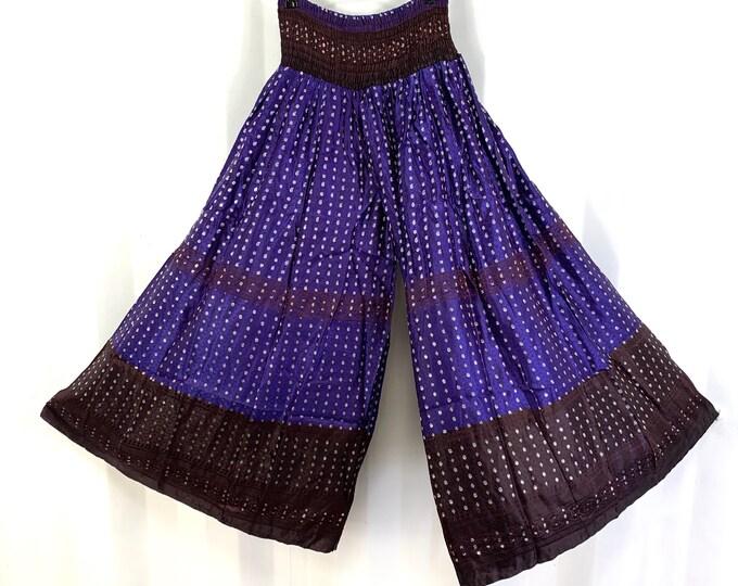 Juliana Plus Size Culottes. Silk Brocade XL Palazzo Pants elasticated waist for a fuller figure.  Wide Leg Trousers in Purple &  Brown