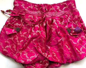 S/M. Goddess Pocket Shorts,  Hot Pants, Yoga, Mini, Rave, Party, Dance, Boho, Barbie Pink & Gold  Shorts.