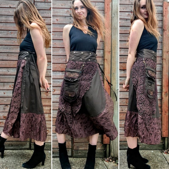 Brown Steampunk wrap Skirt in Cotton. Pagan Long Skirt | Etsy