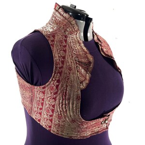 5XL. Sutiã estilo corpete, feito à mão em brocado de seda vintage. Top com renda Choli Plus Size. SKU: 448-9055