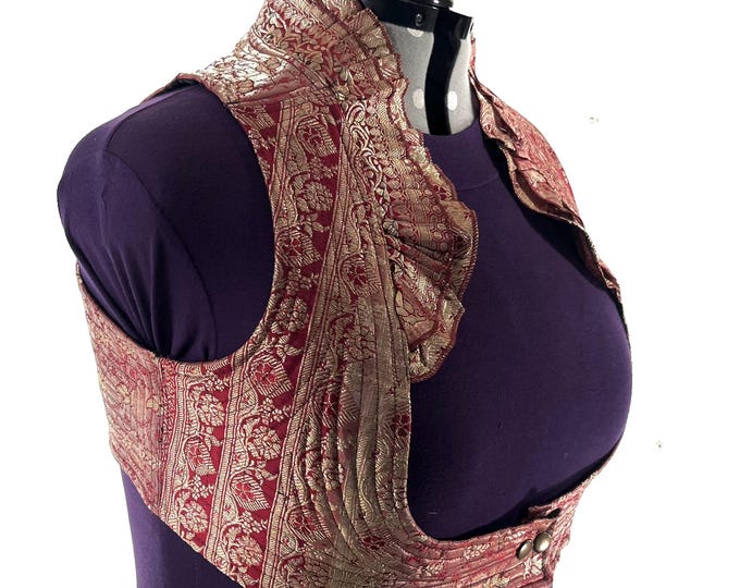 5XL. Corset Style Bustier Bra Top handmade in Vintage Silk Brocade.  Choli Plus Plus Size Laced Top  SKU:448-9055