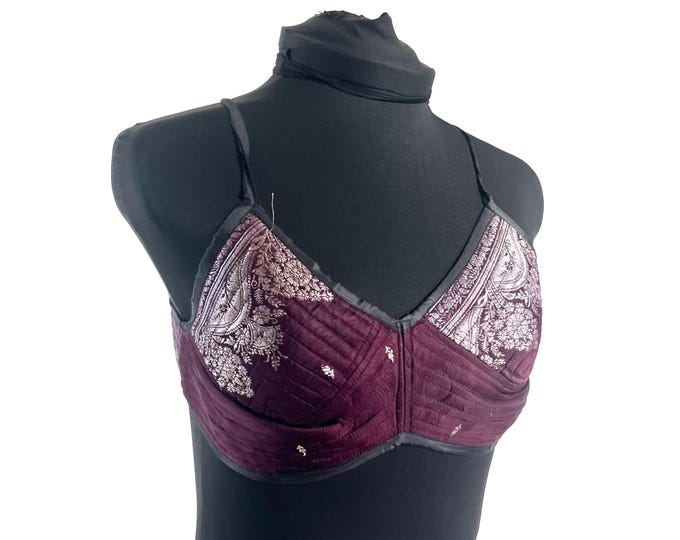 M Gia Cross Strap Bra Top, Handmade in Vintage Silk Brocade (SKU:2162-10056)