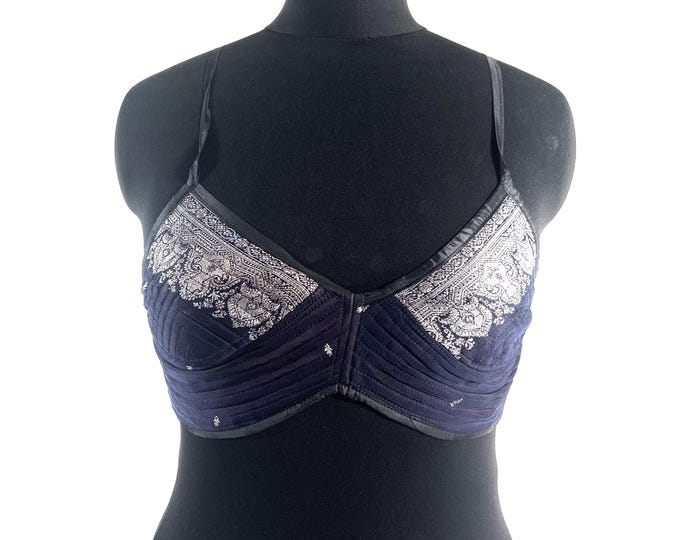 L Gia Cross Strap Bra Top, Handmade in Vintage Silk Brocade (SKU:2163-10038)