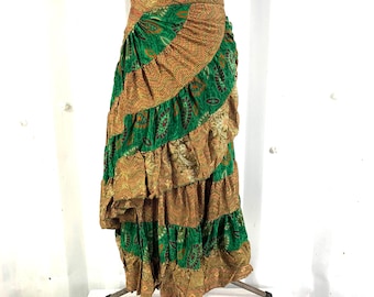 Kezia Gypsy Wrap Silk Skirt. One size, Layered Bohemian Style. Can be worn as a dress. Bellydance, Flamenco Hippie