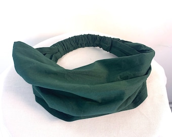 Green Cotton Washable Headband Face Mask. Eco fair trade dust mask, bandana, scrunchies.based in UK
