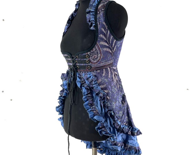 XL. Celeste Bustier Dress; Under-bust Corset Dress in Vintage Silk. Bridgerton Cosplay, Larp, Steampunk, Renaissance Festival SKU:983-9572