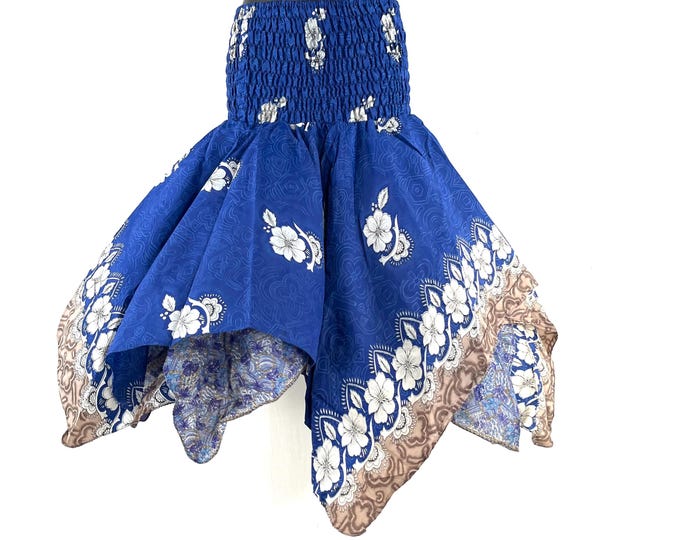 Nina Fairy Skirt One size in Silk (Length 32") a summer silk handmade handkerchief skirt swirly SKU:899-10441