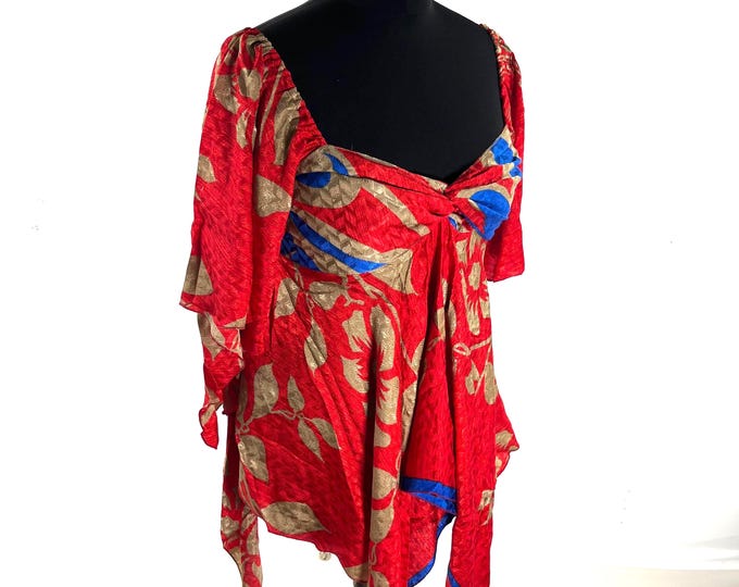 Stevie Boho Floaty Silk Top - Summer Blouse One Size (SKU:440-10368)