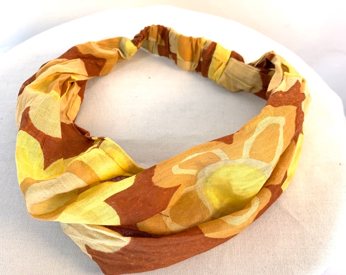 Childrens Yellow Cotton Washable Headband Face Mask. bandana, scrunchies. FIT Head circumference 17” to 22”
