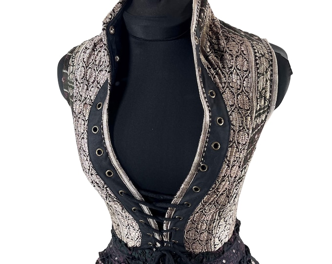 Elegant Vintage Silk Brocade Corset Dress - Size S Isabella SKU:2131-9636