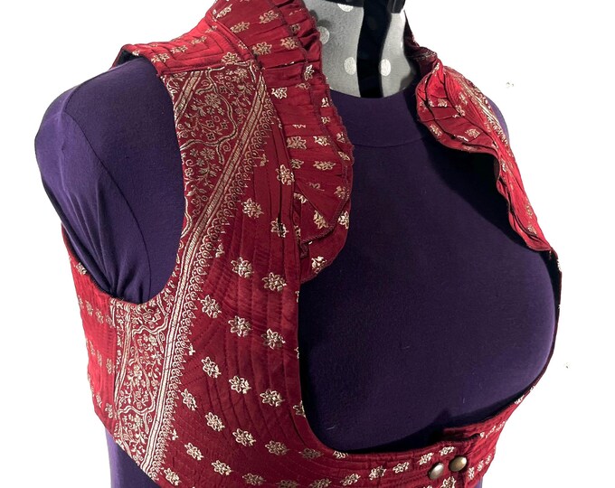 5XL. Corset Style Bustier Bra Top handmade in Vintage Silk Brocade.  Choli Plus Plus Size Laced Top  SKU:448-9066