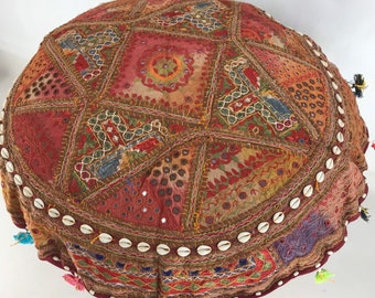 Handmade traditional Indian tribal embroidered cushion cover. vintage fabric. Colourful large bohemian pillow cover. House furniture decor