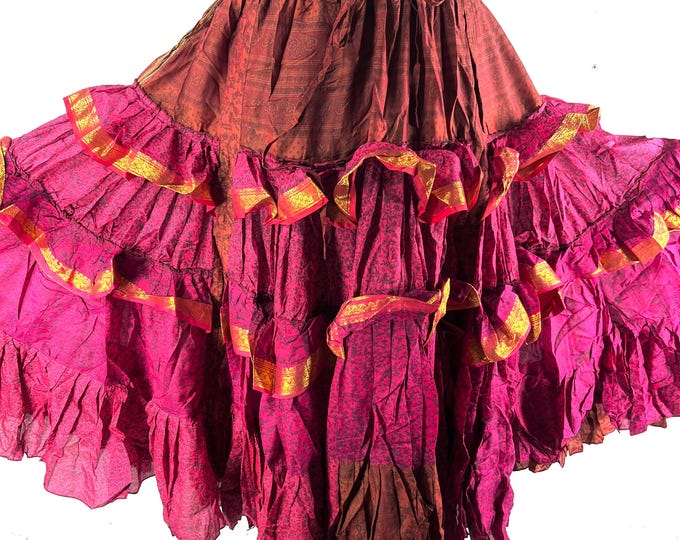 Yasmin 25 Yard Skirt handmade in Vintage Winter Silk, Maxi One Size; (28"-42" Waist) a Boho Cottagecore skirt SKU:740-8986
