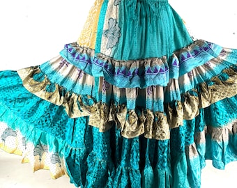 Jazmyn 25 Yard Skirt - Handmade - Vintage Summer Silk - Maxi One Size SKU:738-8965